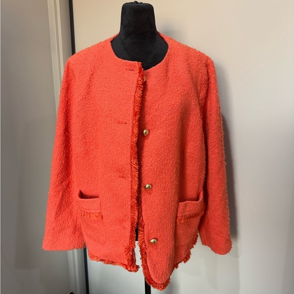 Talbots Jackets & Blazers - Talbots Orange Tweed Fringe Blazer Gold Button